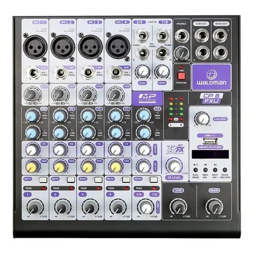 Mesa De Som 8 Canais Bluetooth Gravação Usb Waldman Cp8 Fxu